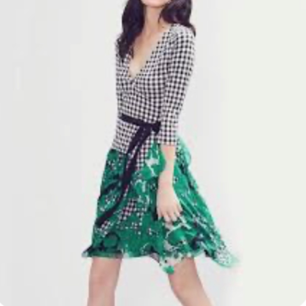 Diane Von Furstenberg ‘RIVIERA’ Gingham Print Silk Wrap Dress Size 12